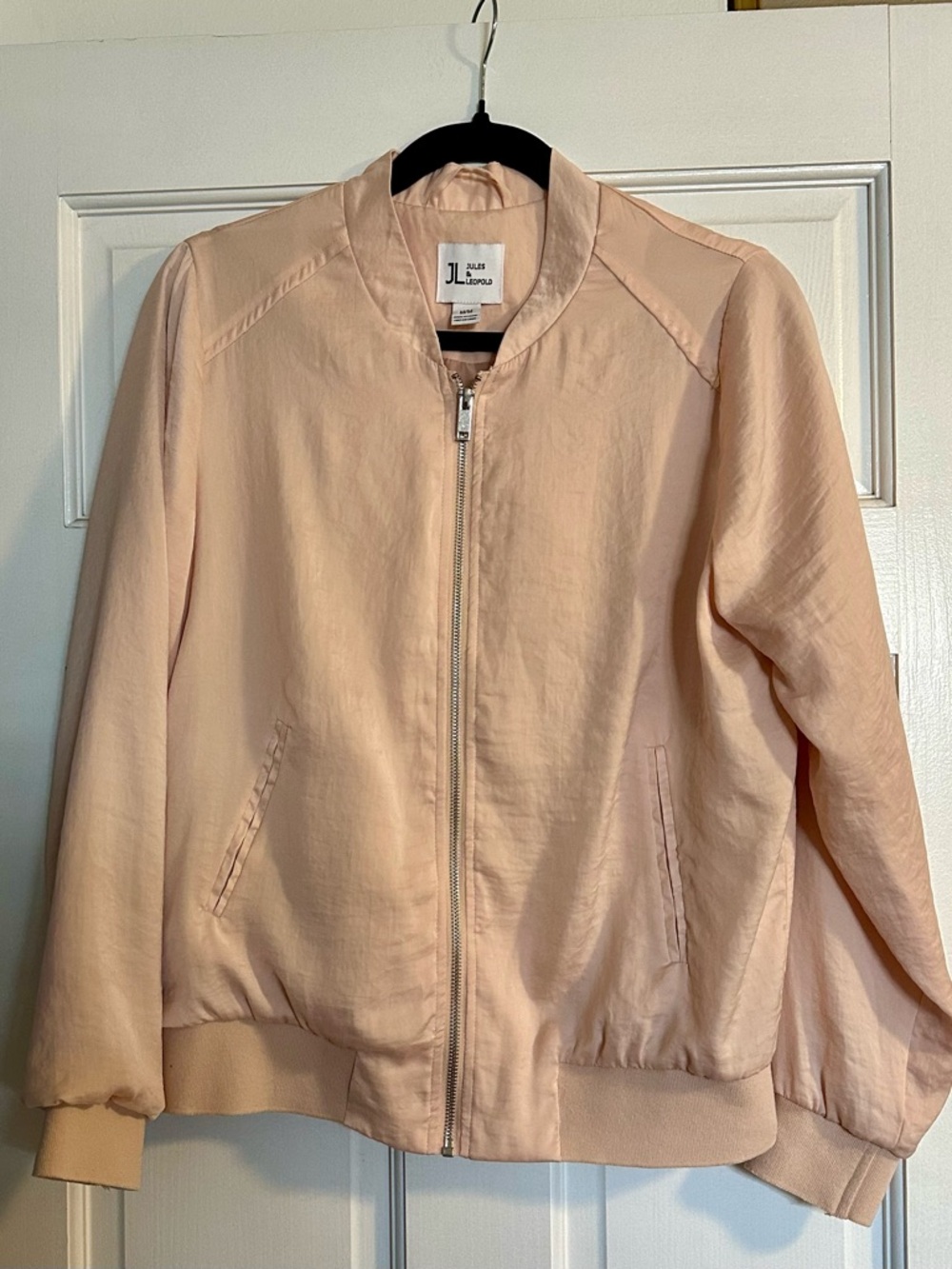 Jules & Leopold Pale Blush Pink Bomber Jacket Silky Fabric Size Medium‎